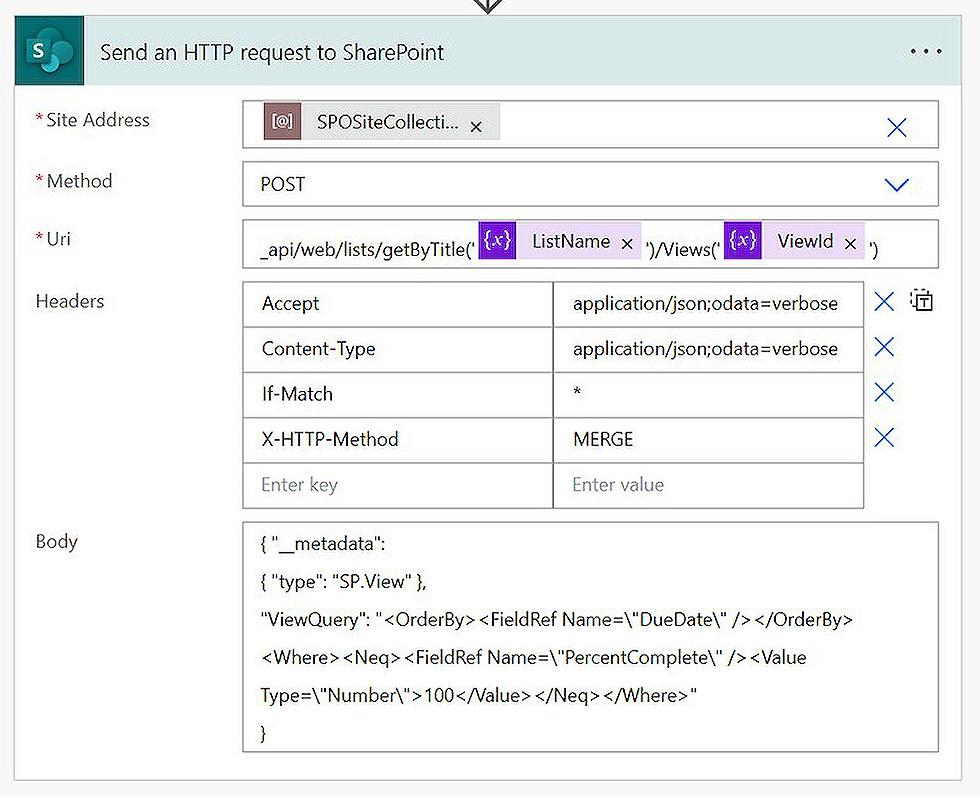 Update a filter in a view on SharePoint with PowerAutomate