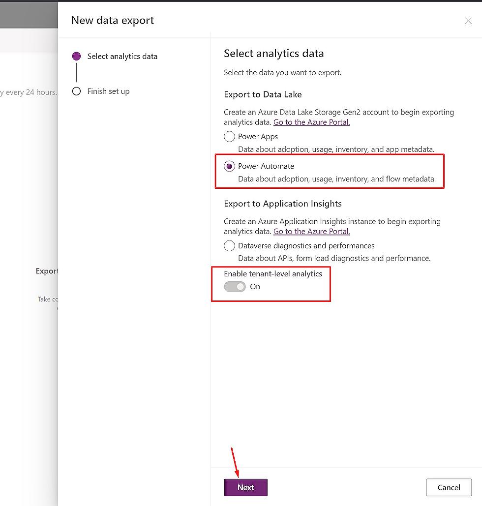 Power Platform self-service analytics Data Export to Data Lake [Preview] | Power Platform Admin Cent