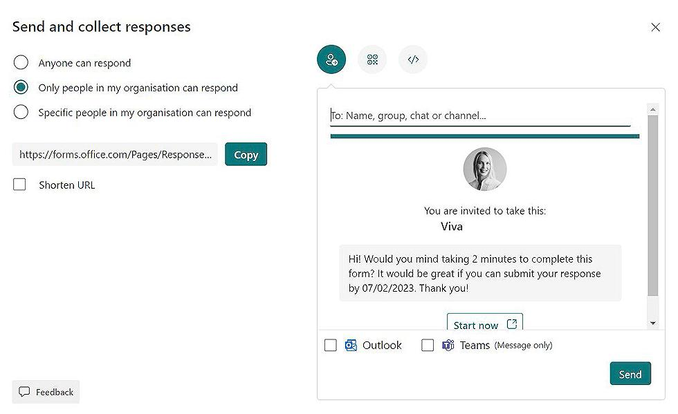 Forms poll directly to a Teams chat or channel