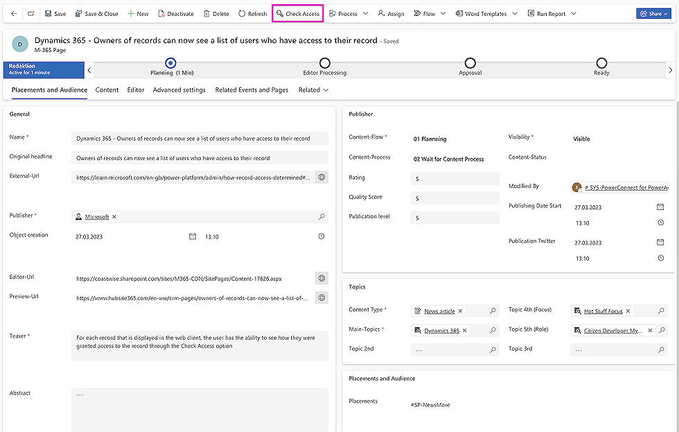 Dynamics 365 - Owners of records can now see a list of users who have access to their record