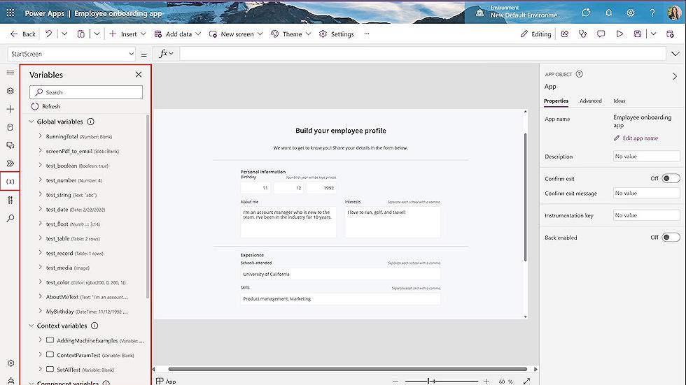 PowerApps: Improved variables and collections experience in Canvas Designer