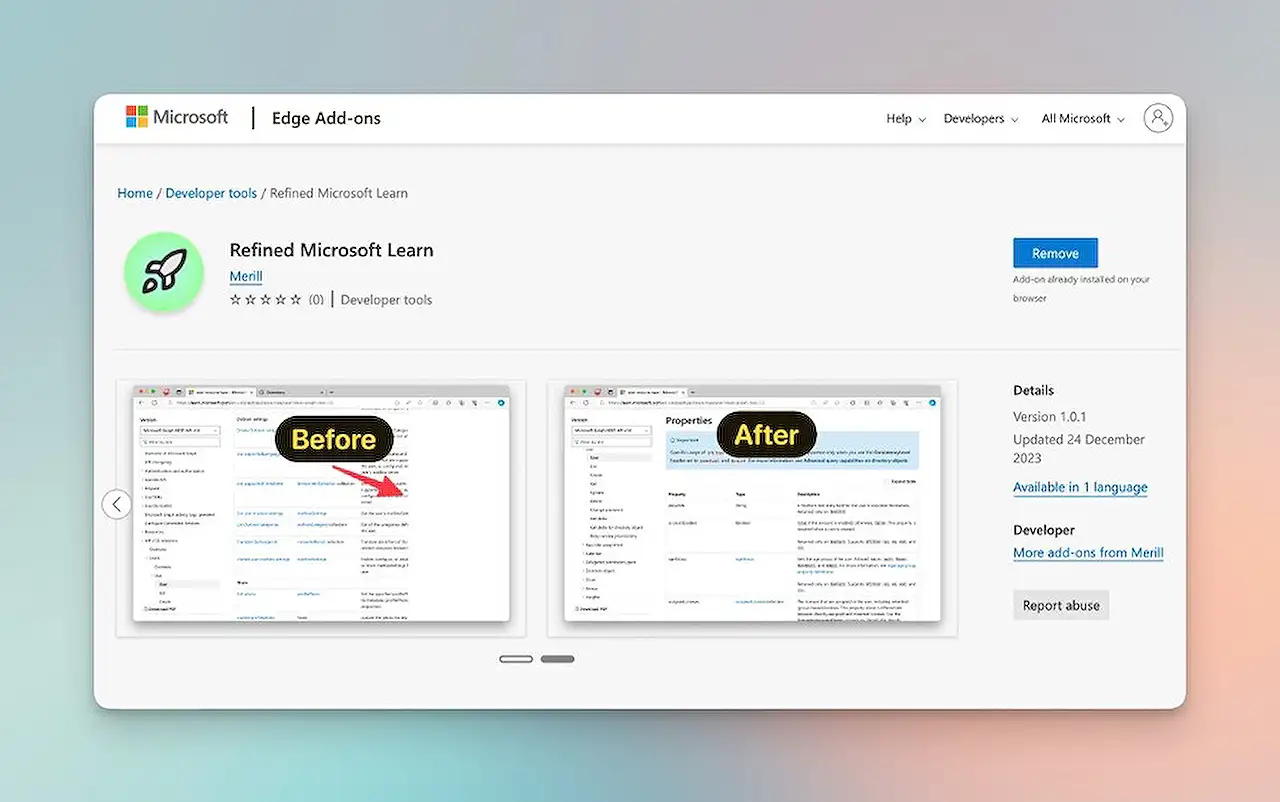 Refined Microsoft Learn browser extension