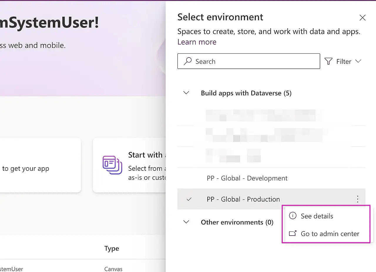 Opening an Environment in Microsoft Power Apps Using Admin Center and Maker Portal